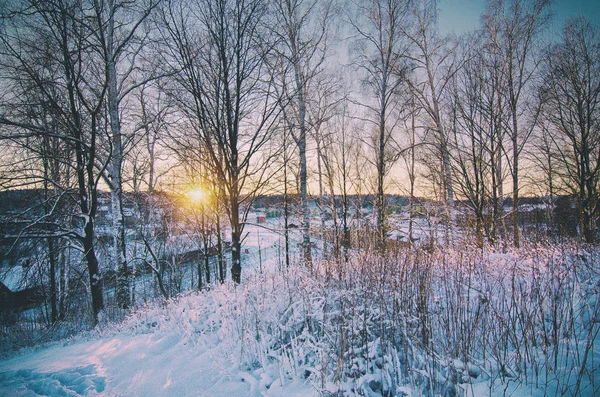 Zachód słońca zimą ze wzgórza — Zdjęcie stockowe