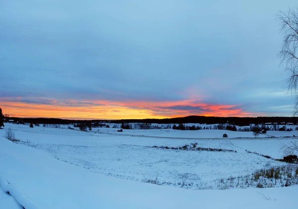 Musim dingin sunset landscape — Stok Foto