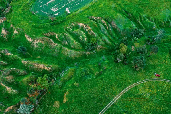 Зеленые поля сверху — стоковое фото
