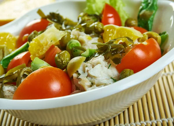 Healthy Salad of Cod, Tomato, Seaweed