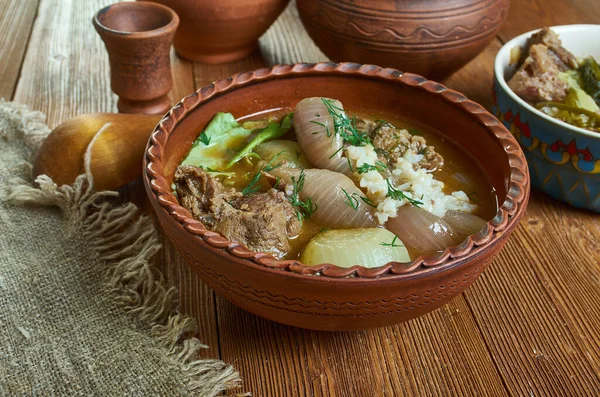 Powsowdie Scottish sheep's-head broth in Edinburgh, Scotland. — Stock Image Powsowdie Scottish Sheep Head Broth Edinburgh Scotland Stock Image