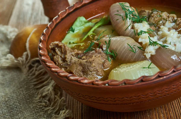 Powsowdie Scottish sheep's-head broth in Edinburgh, Scotland. — Stock Image Powsowdie Scottish Sheep Head Broth Edinburgh Scotland Royalty Free Stock Images