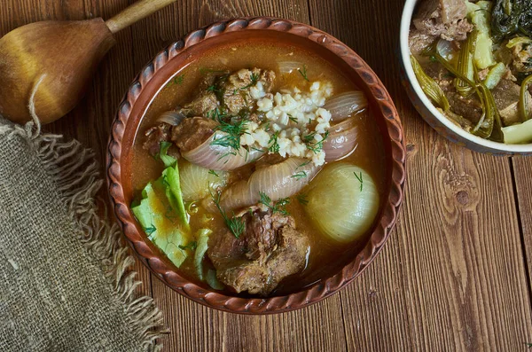 Powsowdie Scottish sheep's-head broth in Edinburgh, Scotland. — Stock Image Powsowdie Scottish Sheep Head Broth Edinburgh Scotland Stock Image