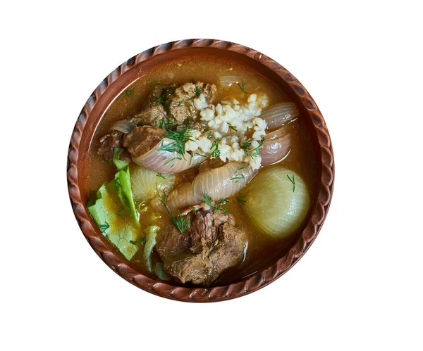 Powsowdie Scottish sheep's-head broth in Edinburgh, Scotland. — Stock Image Powsowdie Scottish Sheep Head Broth Edinburgh Scotland Stock Image