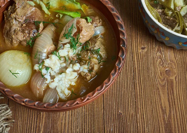 Powsowdie Scottish sheep's-head broth in Edinburgh, Scotland. — Stock Image Powsowdie Scottish Sheep Head Broth Edinburgh Scotland Stock Photo