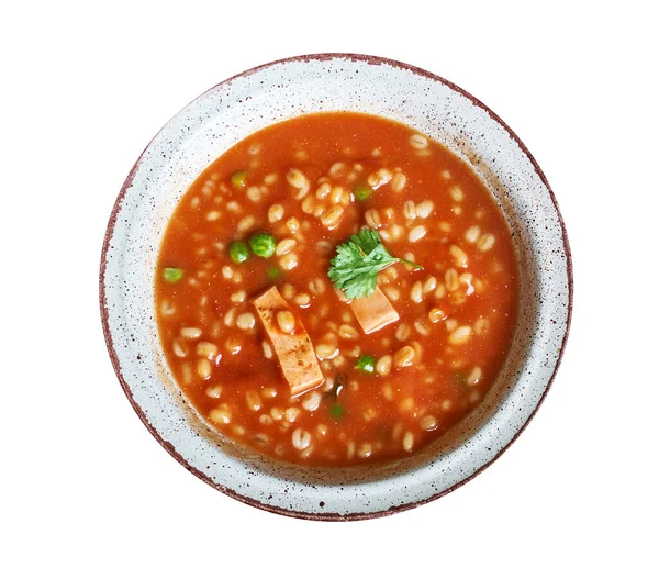 Sicilian Tomato Barley Soup , lassic tomato soup recipe — Stock Image Sicilian Tomato Barley Soup Lassic Tomato Soup Recipe Stock Photo