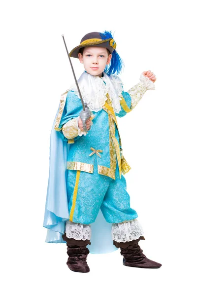 Joli Garçon Posant Costume Mousquetaire Avec Épée — Photo