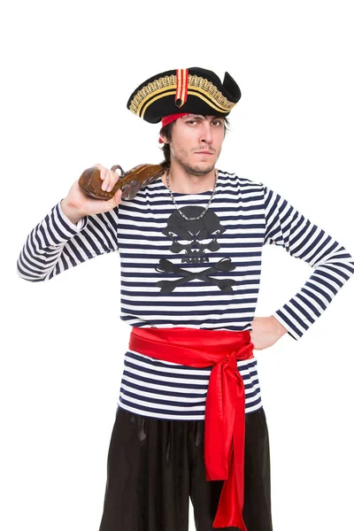 英俊的海盗男子在演播室摆姿势的肖像 在白色上隔离 — 图库照片