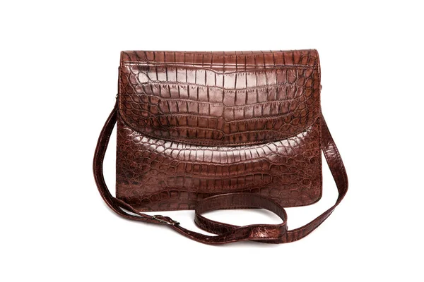 Small Crocodile Leather Handbag Isolated White — Stock Photo, Image