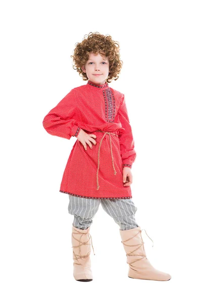 Curly Boy Slavic Traditional Brownie Costume Isolated White — Stock Photo, Image
