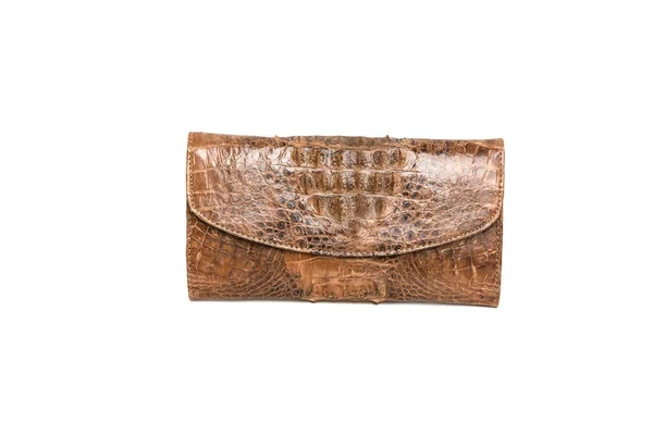 Brown Crocodile Leather Purse Isolated White — Stock Photo, Image