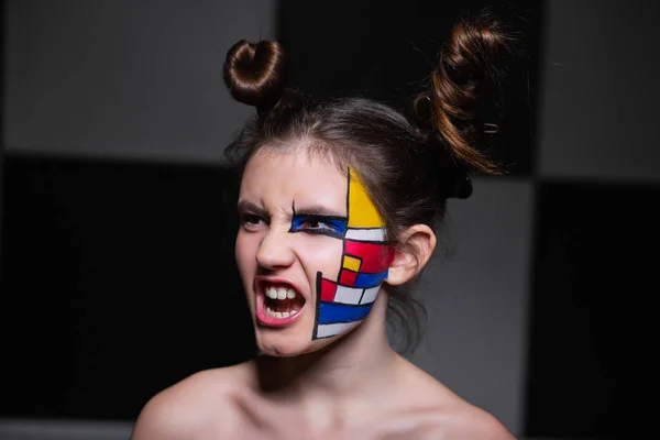 Portrait Teenage Girl Colorful Paint Face Studio — Stock Photo, Image