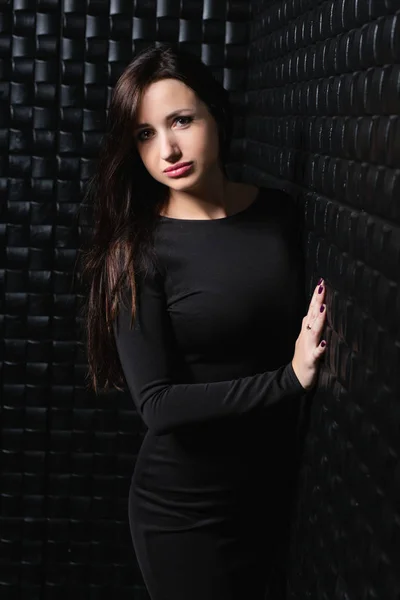 Young Beautiful Woman Elegant Black Dress — Stock Photo, Image
