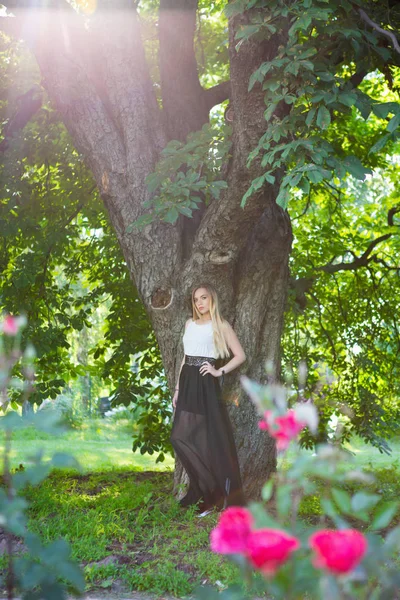 Jovem Bela Mulher Loira Parque Verão — Fotografia de Stock