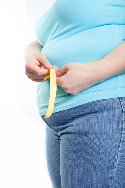 Kövér Gyomrát Túlsúly Elhízás Mérésére Elszigetelt Fehér Background — Stock Fotó