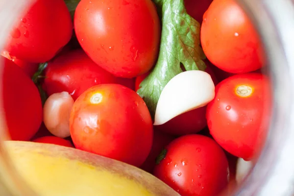 Home Preservation Ripe Red Tomatoes Process Canning — Stock Photo, Image