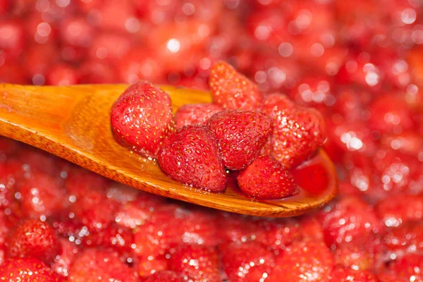 Strawberry Jam Stirred Spoon Fruit Dessert Close — Stock Photo, Image