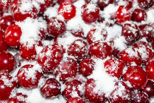 Ripe Cherries Covered Sugar Canning Juicy Bright Background Texture Food — Stock Photo, Image