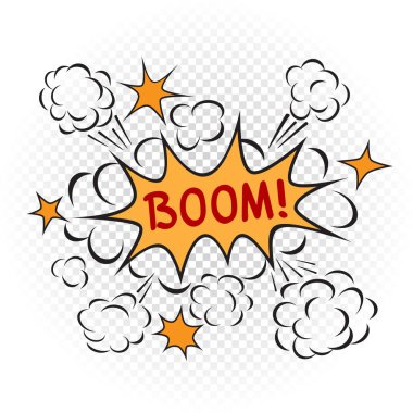 Patlama patlama karikatür çizim şeffaf beyaz zemin üzerinde. Çizgi roman bang işareti simgesi