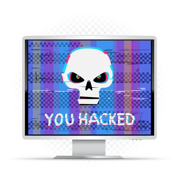 Hackeaste Texto Monitor Blanco Con Fondo Azul Cráneo Hacker Blanco — Vector de stock