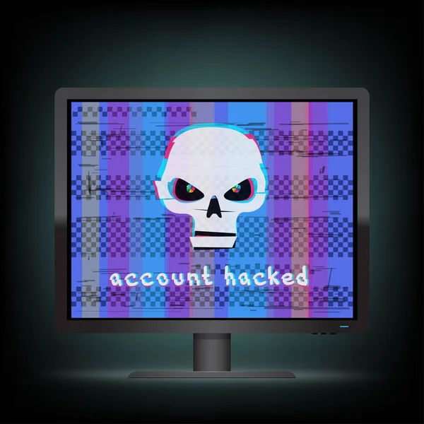 Messaggio Hackerato Account Monitor Nero Con Sfondo Blu Dello Schermo — Vettoriale Stock