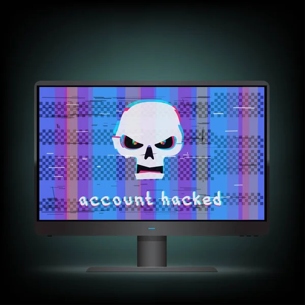 Compte Texte Piraté Sur Moniteur Large Noir Avec Fond Bleu — Image vectorielle