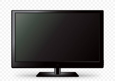Beyaz şeffaf arkaplanda gölgesi olan siyah televizyon simgesi şablonu. LED televizyon ekranı. Düz medya teknolojisi eletronik ekipman. LCD bilgisayar monitörü