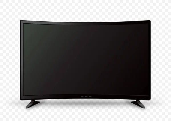 在白色透明背景上有阴影的两个持有者的大弧形黑墙电视 电视机显示屏 平板媒体技术电子设备 液晶电脑显示器 — 图库矢量图片
