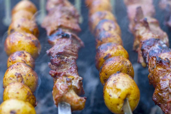 Burgonya shish kebab barbecue cook — Stock Fotó