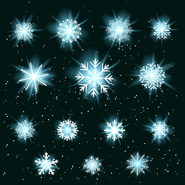 Copos de nieve brillantes conjunto — Archivo Imágenes Vectoriales