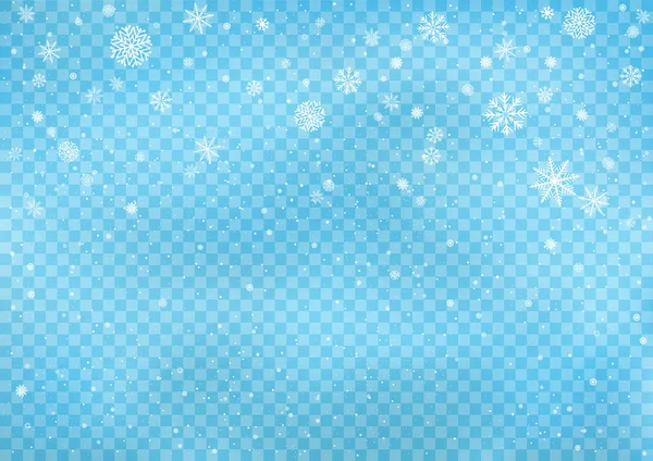 Snöfall på Blå transparent bakgrund — Stock vektor