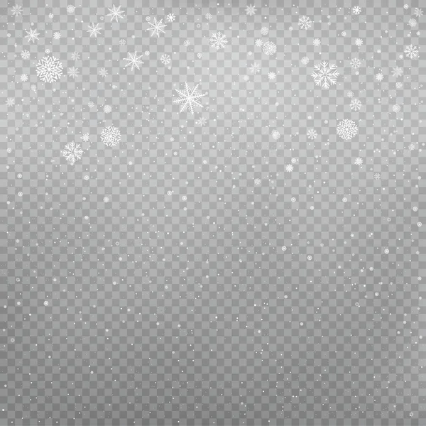 Chutes de neige sur fond gris transparent — Image vectorielle