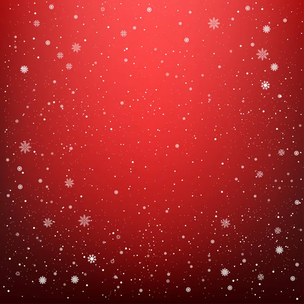 濃い赤の背景に雪が降る 雪と冬の空 霜の近い冬の雪片 氷の形のパターン クリスマス休暇の装飾の背景 — ストックベクタ