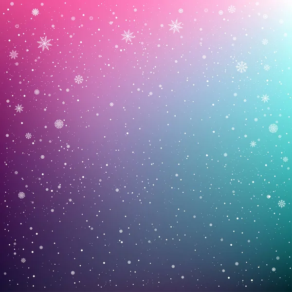 在漆黑的彩色背景上降雪 冬日的天空下着雪 严寒的严寒冬季雪花 冰型图案 圣诞假期装饰背景 — 图库矢量图片