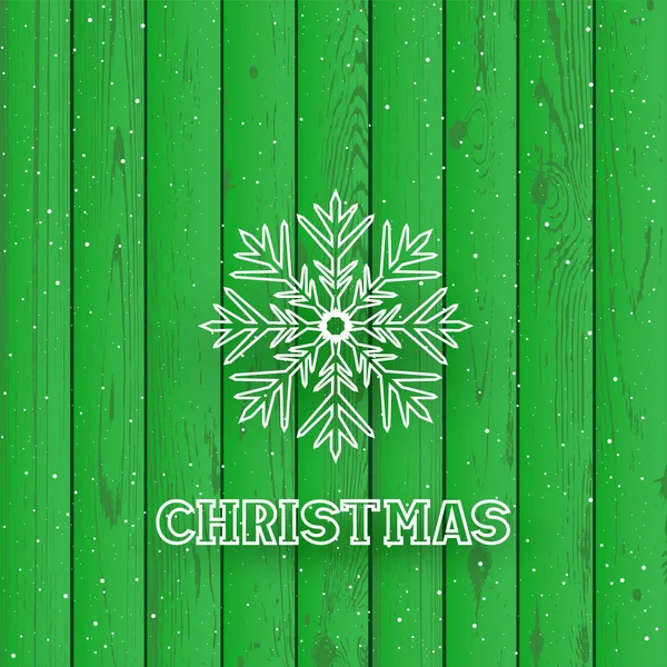 Christmas Text Green Wood Background Snowfall Wood Backdrop Hanging White — Stock Vector