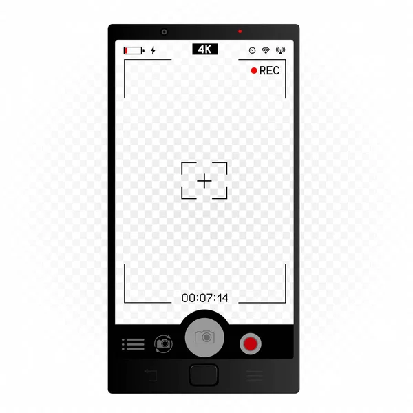 Black Smartphone Camera Vertical Viewfinder Template Phone Resolution Video Rec — Stock Vector