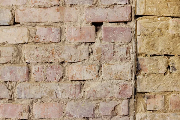 Old brick wall repair decor backdrop. Architecture texture design