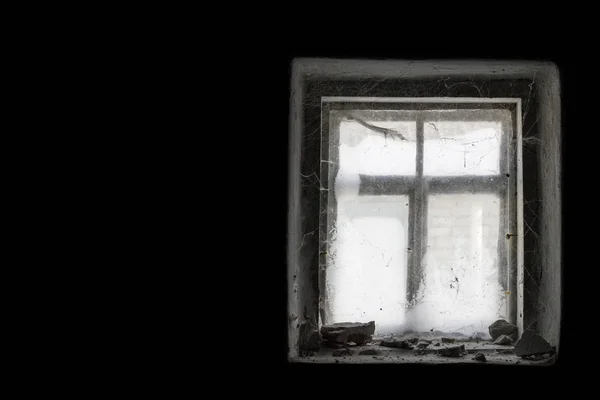 Old Window Dark Cobweb Scary Darkness Abandoned Non Residential Room — Stock Photo, Image