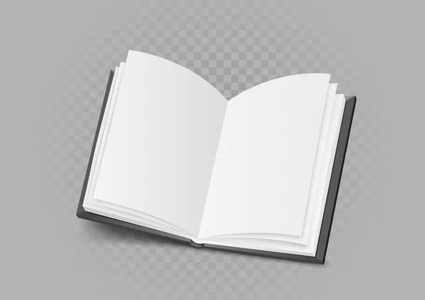 Öppna bok på grå transparent bakgrund — Stock vektor