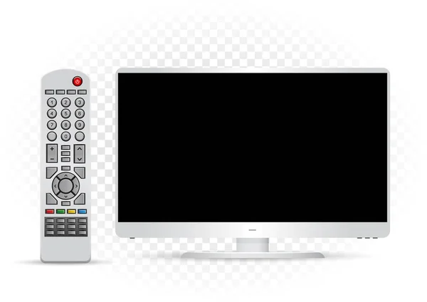 TV branca com controle remoto —  Vetores de Stock