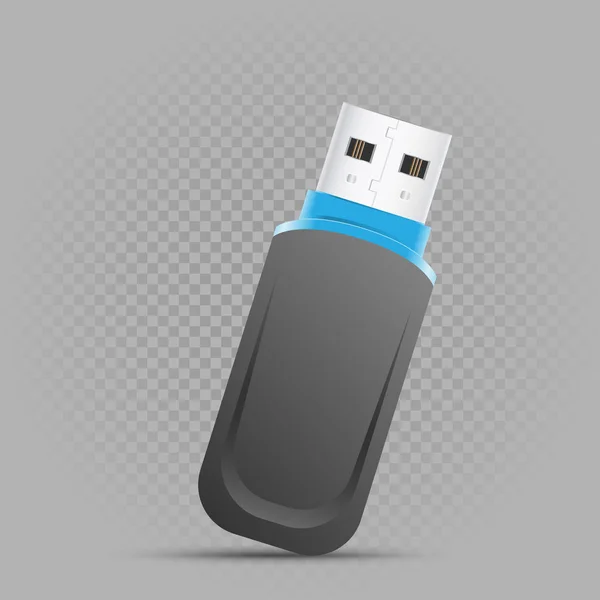 Flash drive nero su sfondo grigio — Vettoriale Stock