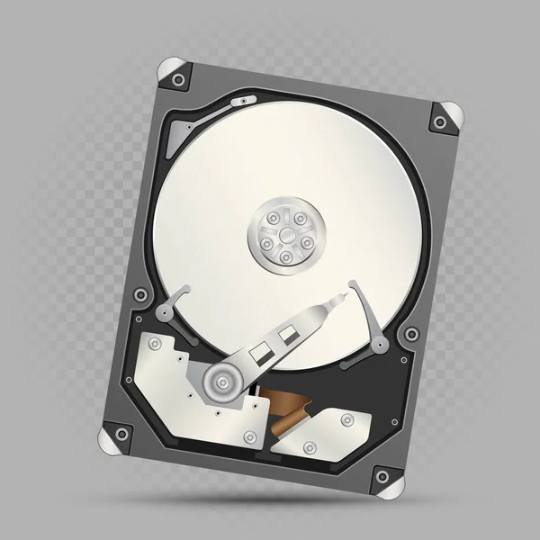 Disassembled hard drive gray background — Stock Vector