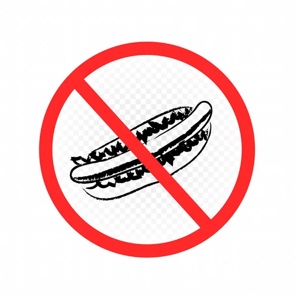 Dessiné fast food Hot Dog signe d'interdiction — Image vectorielle