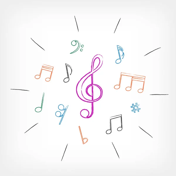 Dibujo notas musicales fondo blanco — Vector de stock