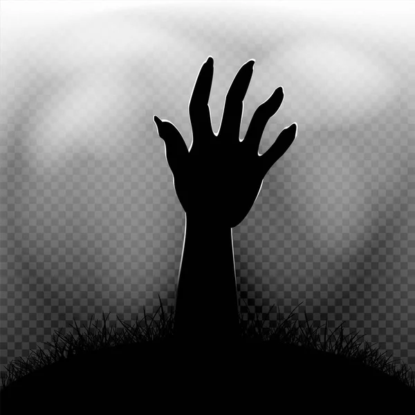 Halloween zombie hand i transparent mörk — Stock vektor