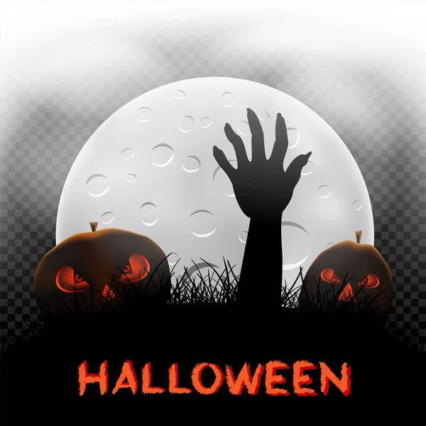 Halloween pumpkins zombie hand and moon — Stock Vector