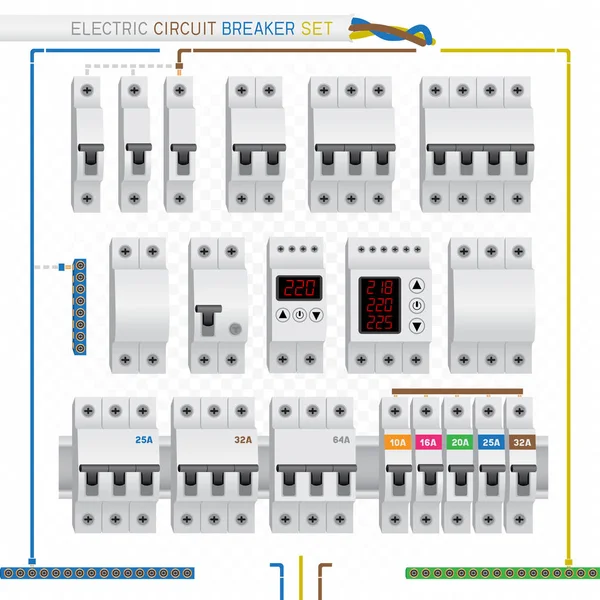 Conjunto disjuntor elétrico — Vetor de Stock