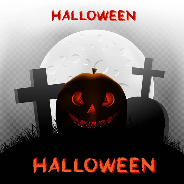 Halloween pumpkin and grave in moonlight — Stock Vector