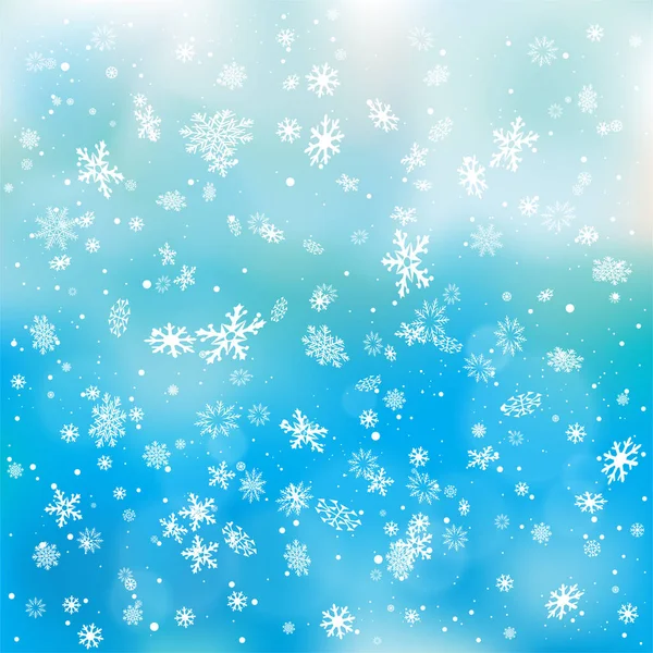 Closeup snowfall on blue sky backdrop — Stock Vector