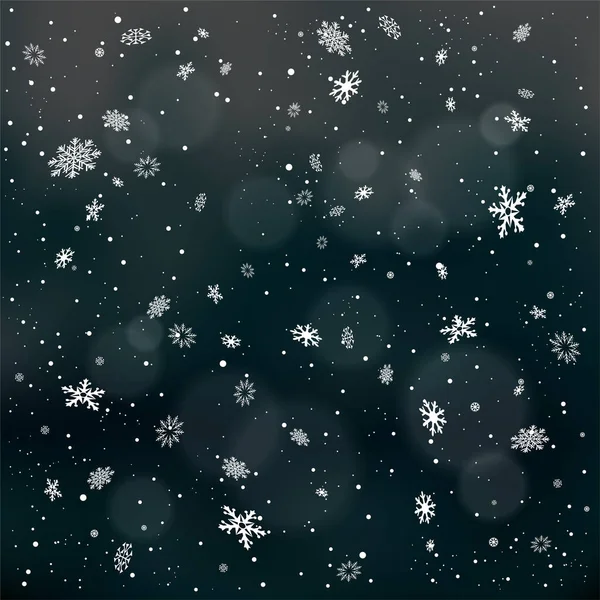 Closeup snowfall on black backdrop — ストックベクタ